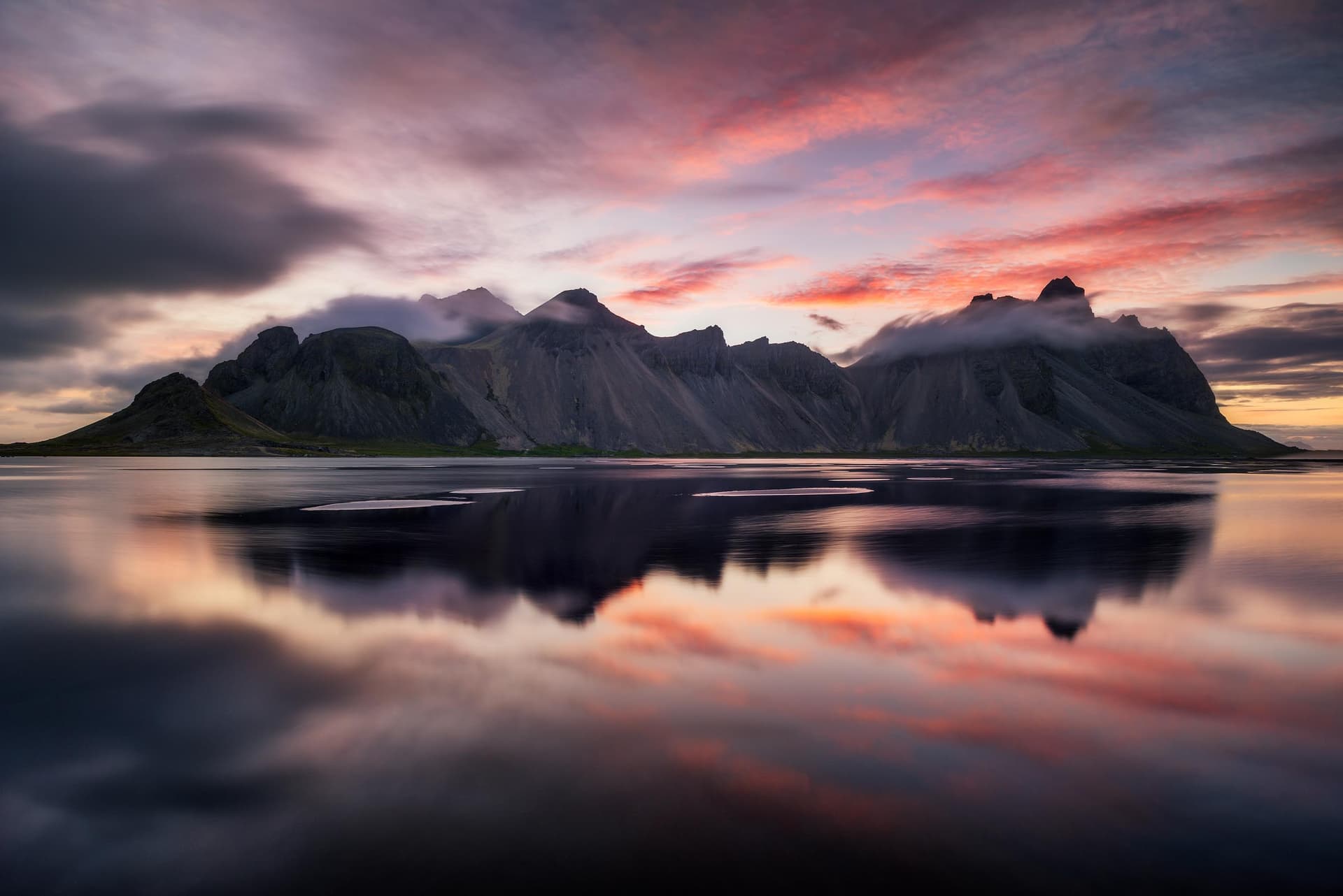 Midnight sun at Vestrahorn in Stokksnes, Iceland by Brent Goldman Photography