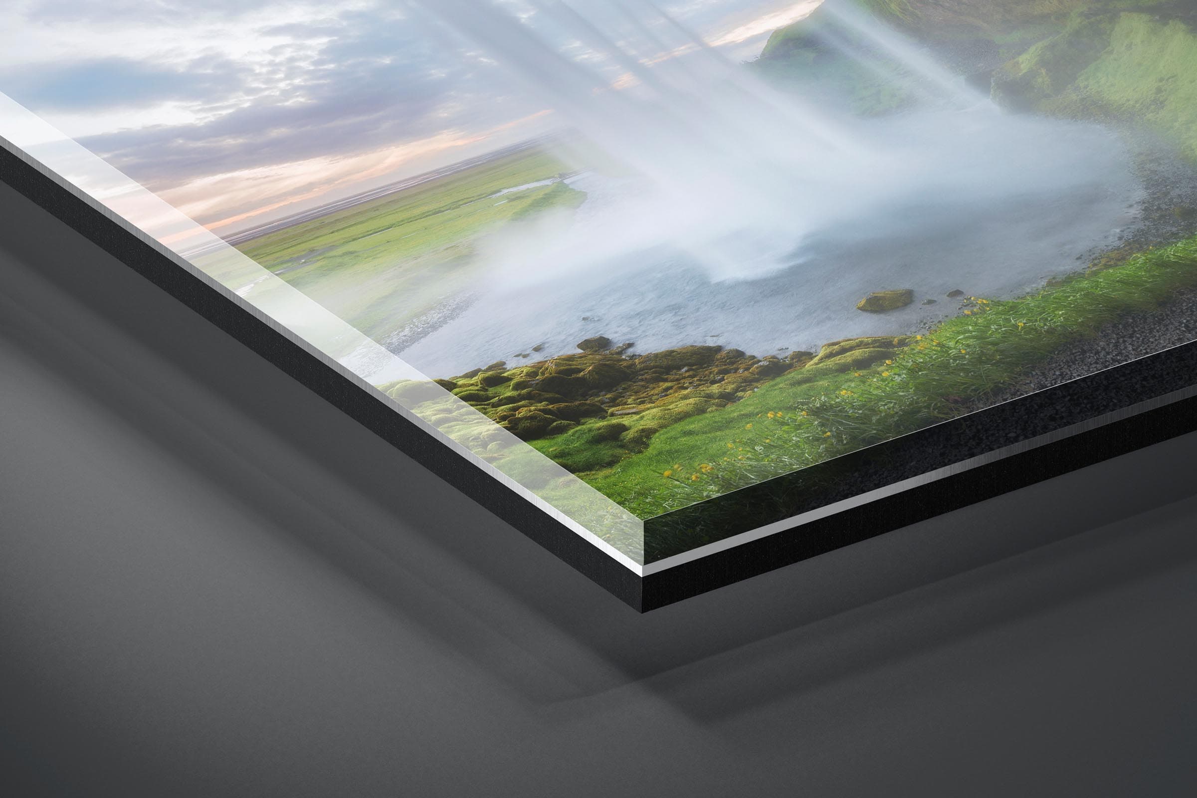 Fine art limited edition acrylic print of Seljalandsfoss Waterfall in South Coast, Iceland by Brent Goldman Photography